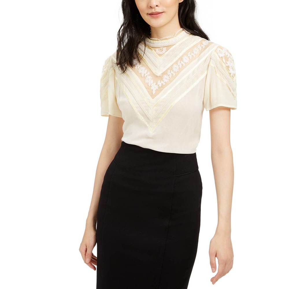Nanette Lepore Ivory Lace Embroidered Short Sleeve